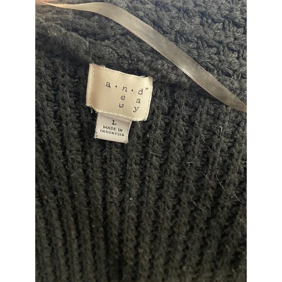 A New Day‎ Black Chenille Knit Cardigan Sweater Sz Large Open Draped 2 Pockets - Picture 7 of 11